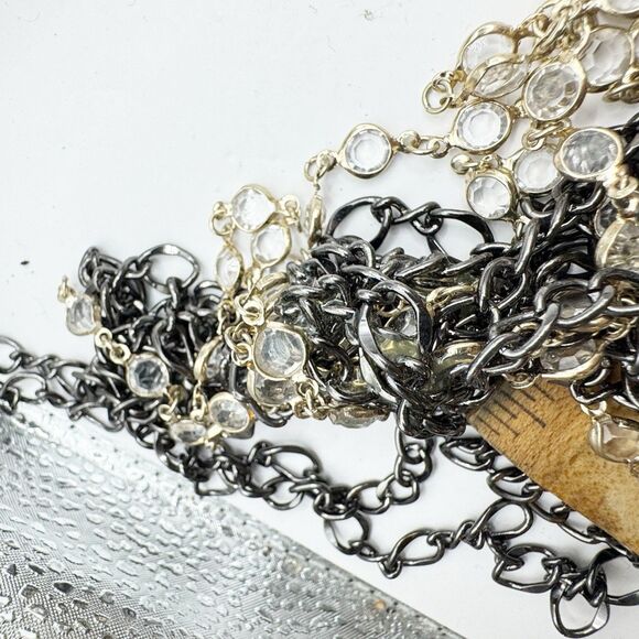 Chico’s Layered Knotted Chain Bezel Set Crystal Draped Statement Necklace - Picture 12 of 13